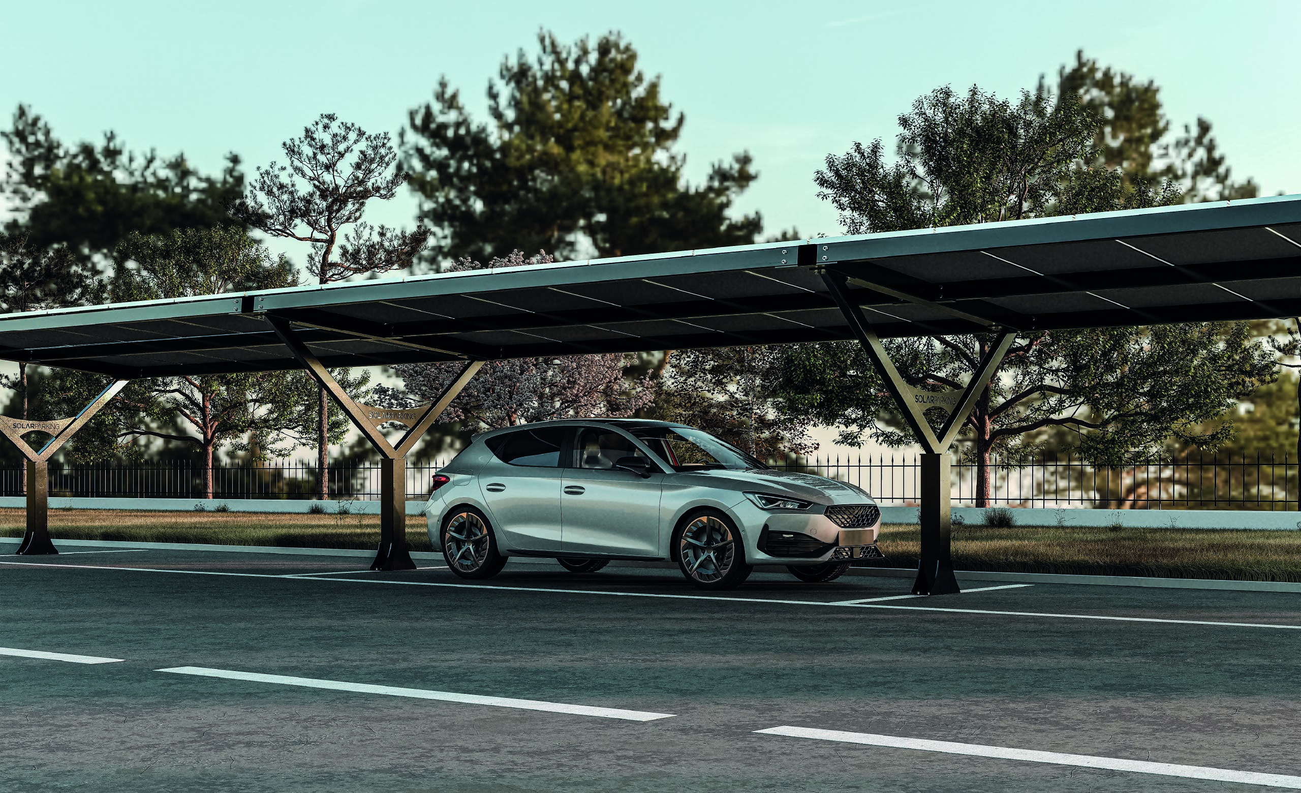 Carport fotovoltaico Serie Y Linear render principale
