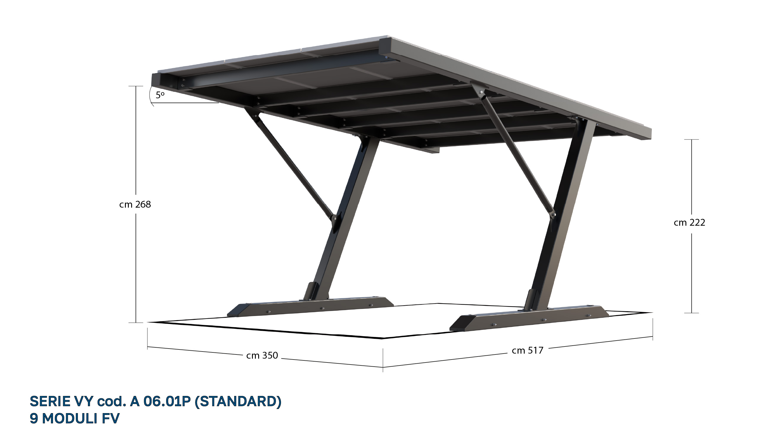 Carport fotovoltaico Serie VY render 3D Solarparking