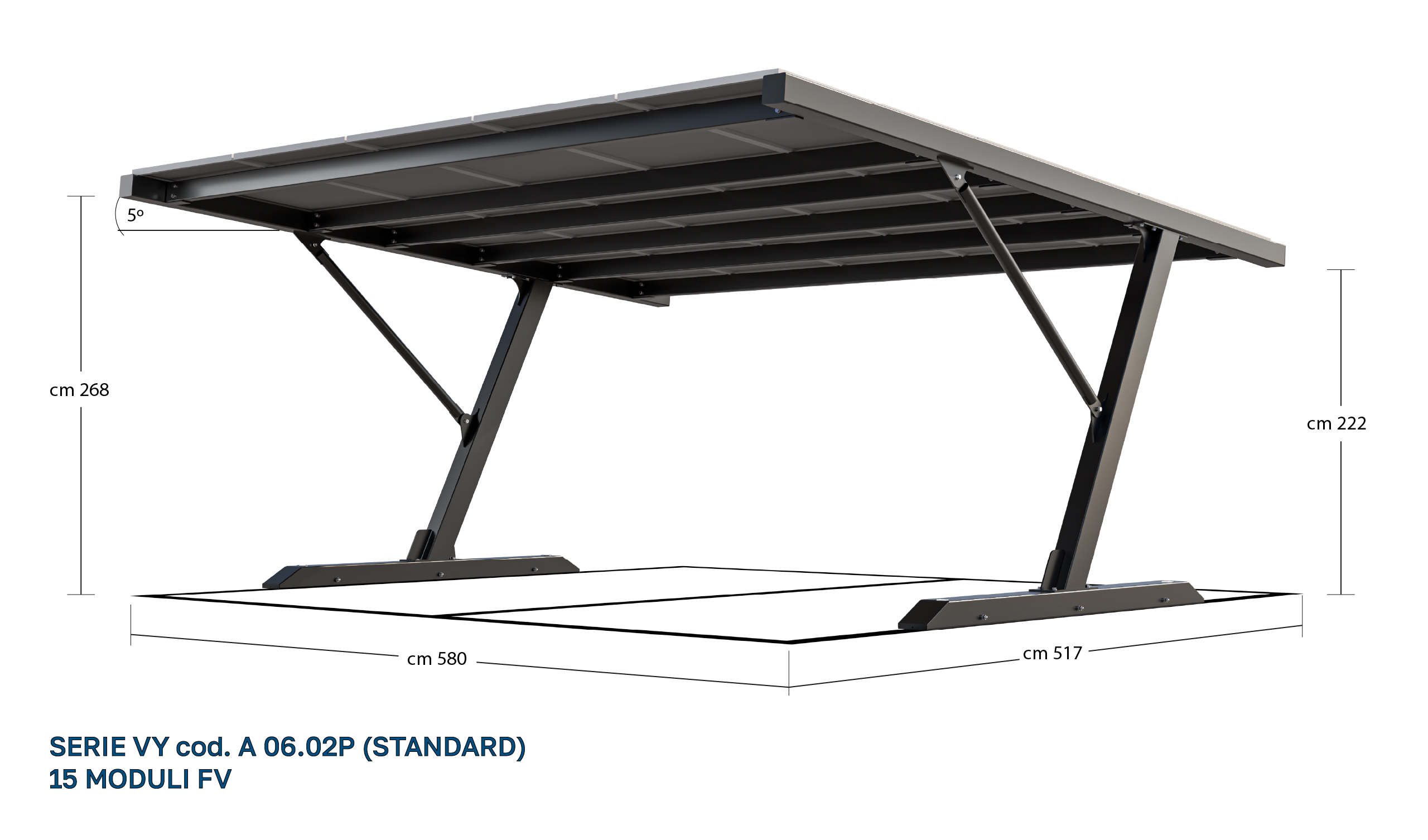Carport fotovoltaico Serie VY vista laterale Solarparking