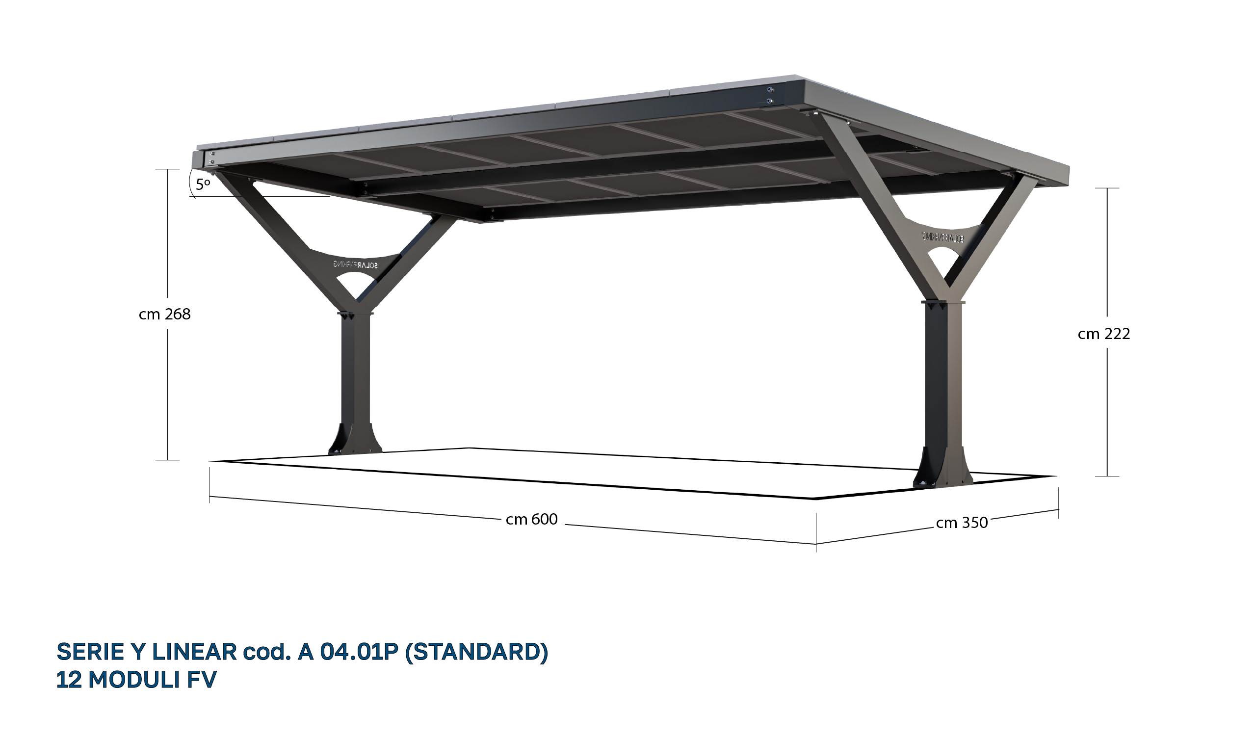 Carport fotovoltaico Serie Y Linear render 3D Solarparking